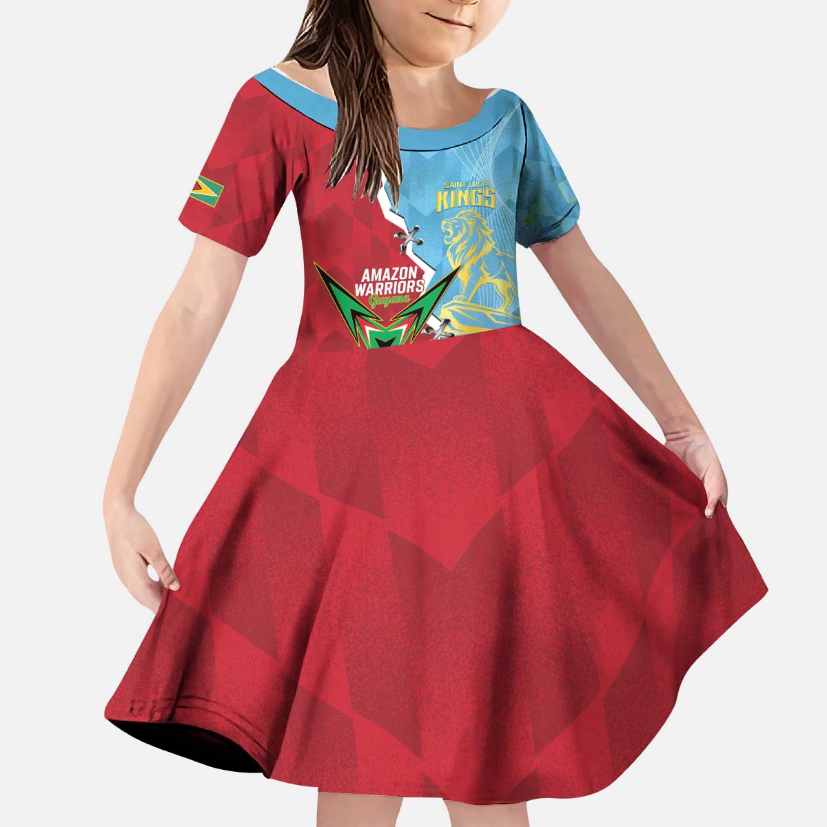 Saint Lucia and Guyana Cricket Personalized Kid Short Sleeve Dress Kings Amazon Warriors Together - Wonder Print Shop