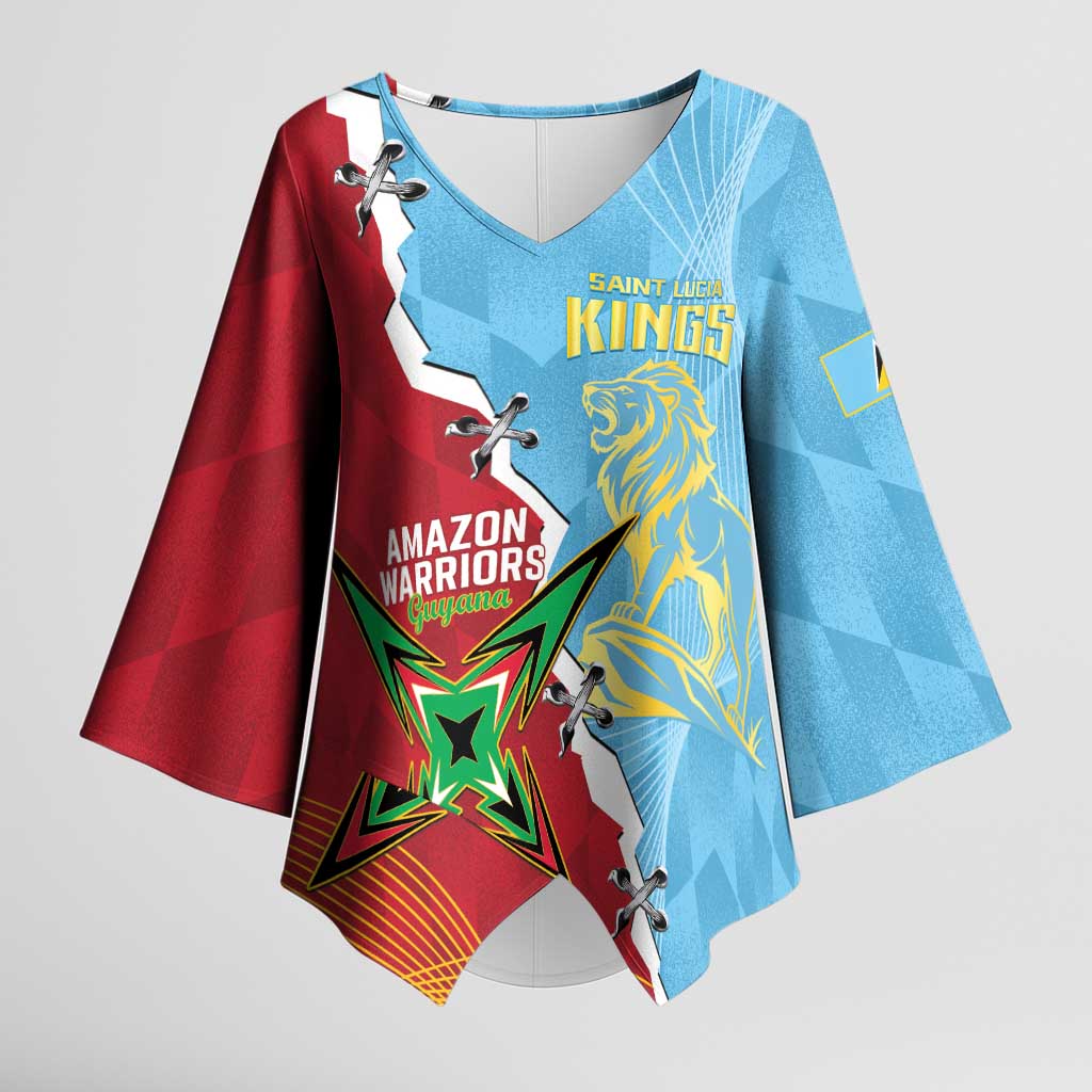 Saint Lucia and Guyana Cricket Personalized Kimono Sleeve Blouse Kings Amazon Warriors Together - Wonder Print Shop