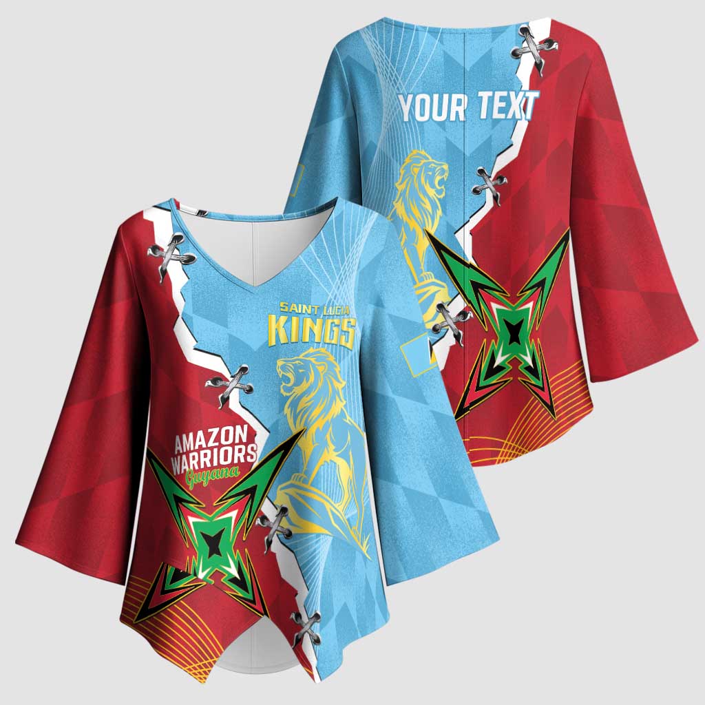 Saint Lucia and Guyana Cricket Personalized Kimono Sleeve Blouse Kings Amazon Warriors Together - Wonder Print Shop