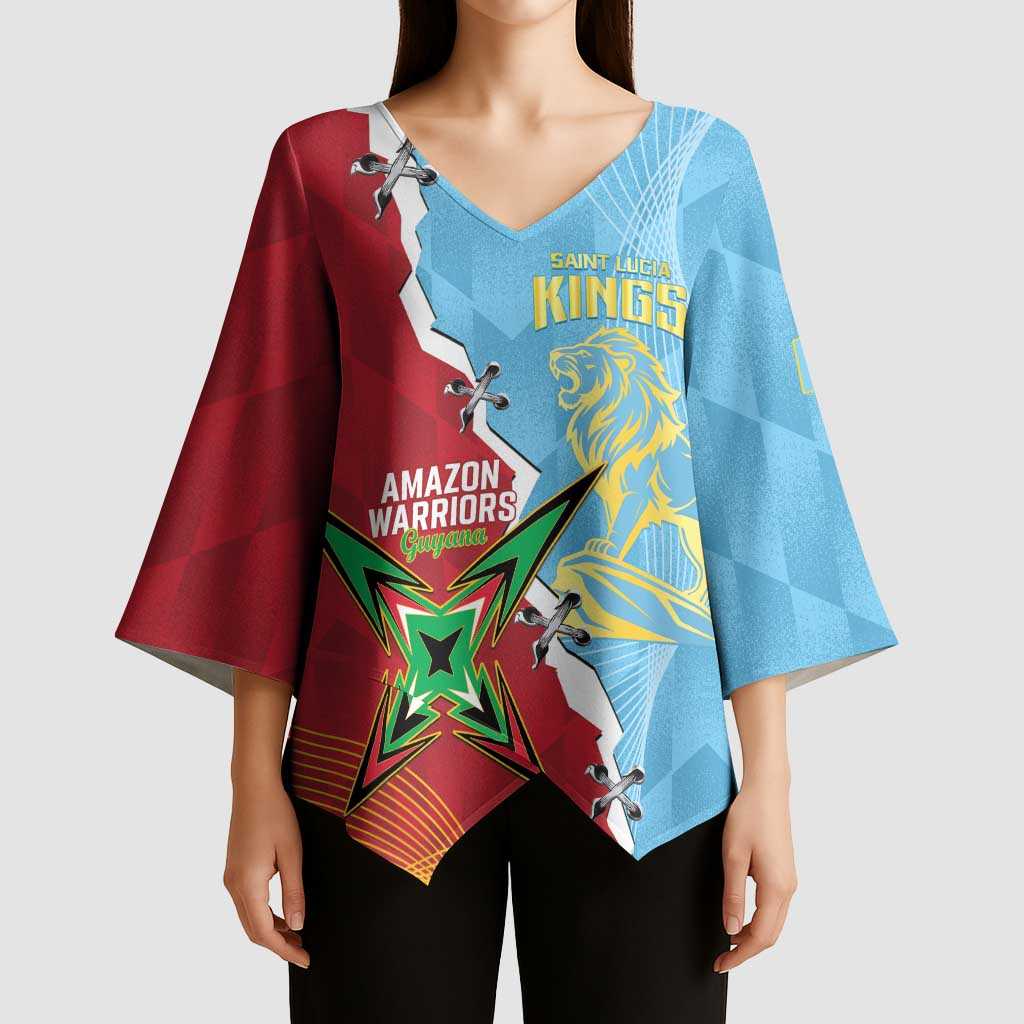 Saint Lucia and Guyana Cricket Personalized Kimono Sleeve Blouse Kings Amazon Warriors Together - Wonder Print Shop
