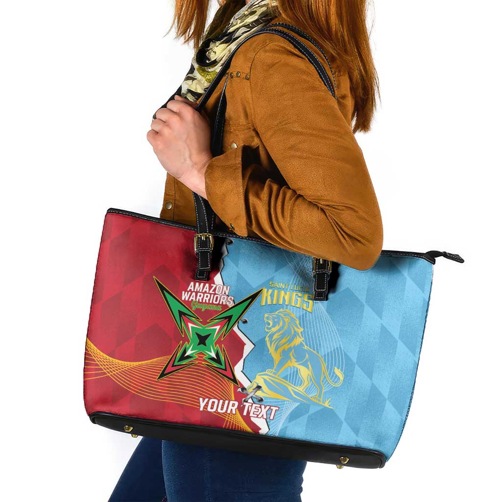 Saint Lucia and Guyana Cricket Personalized Leather Tote Bag Kings Amazon Warriors Together - Wonder Print Shop