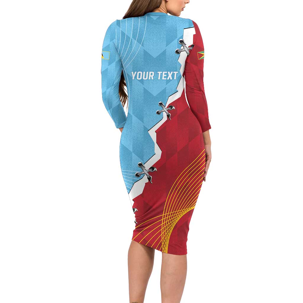 Saint Lucia and Guyana Cricket Personalized Long Sleeve Bodycon Dress Kings Amazon Warriors Together - Wonder Print Shop