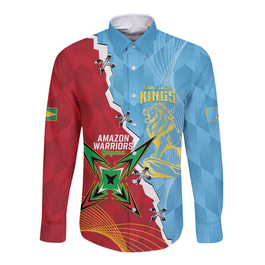 Saint Lucia and Guyana Cricket Personalized Long Sleeve Button Shirt Kings Amazon Warriors Together - Wonder Print Shop