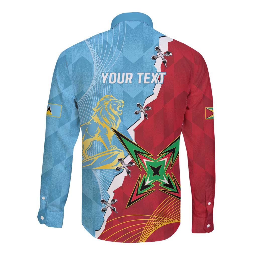 Saint Lucia and Guyana Cricket Personalized Long Sleeve Button Shirt Kings Amazon Warriors Together - Wonder Print Shop