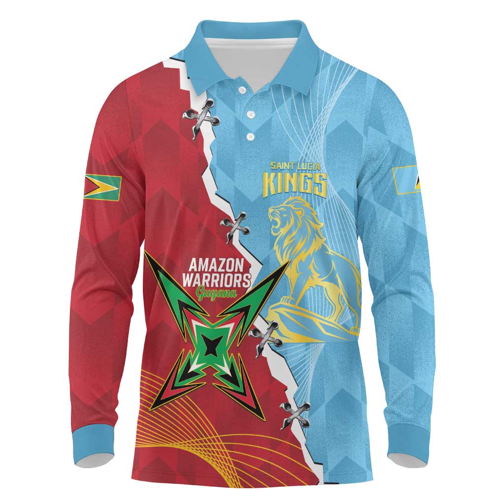 Saint Lucia and Guyana Cricket Personalized Long Sleeve Polo Shirt Kings Amazon Warriors Together - Wonder Print Shop