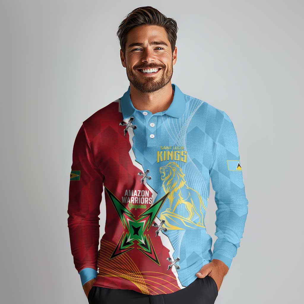 Saint Lucia and Guyana Cricket Personalized Long Sleeve Polo Shirt Kings Amazon Warriors Together - Wonder Print Shop