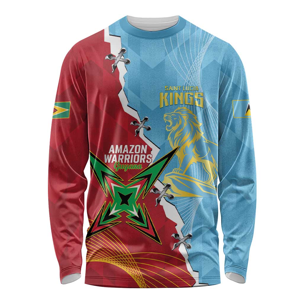 Saint Lucia and Guyana Cricket Personalized Long Sleeve Shirt Kings Amazon Warriors Together - Wonder Print Shop