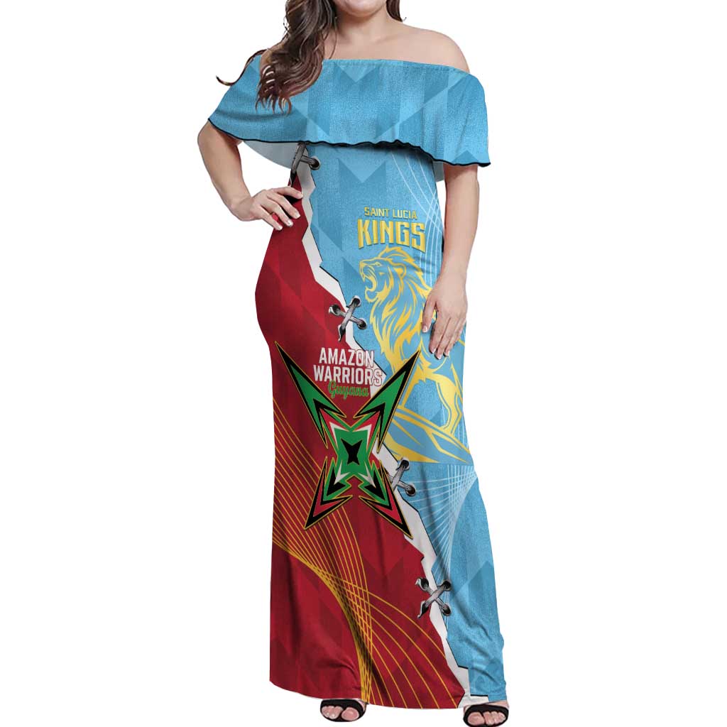 Saint Lucia and Guyana Cricket Personalized Off Shoulder Maxi Dress Kings Amazon Warriors Together - Wonder Print Shop