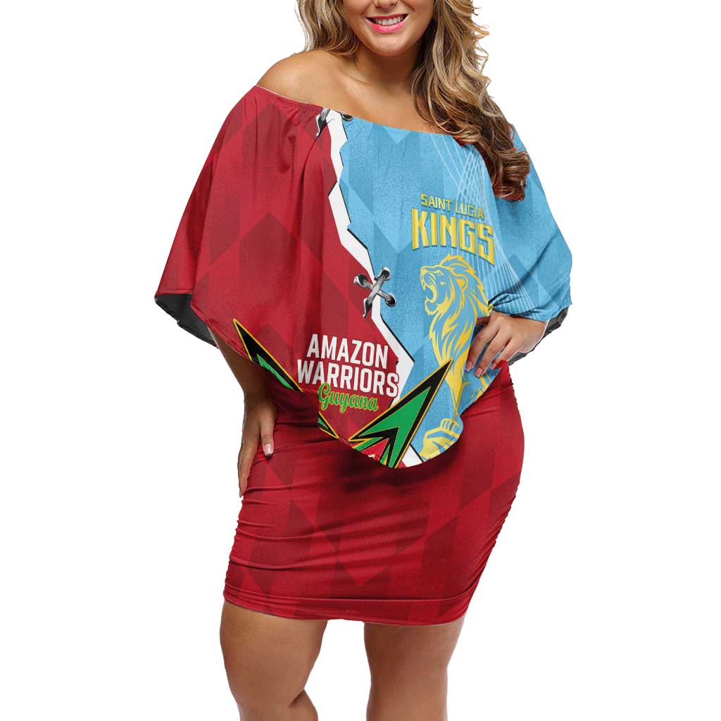 Saint Lucia and Guyana Cricket Personalized Off Shoulder Short Dress Kings Amazon Warriors Together - Wonder Print Shop