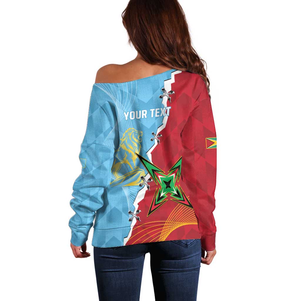 Saint Lucia and Guyana Cricket Personalized Off Shoulder Sweater Kings Amazon Warriors Together - Wonder Print Shop