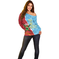 Saint Lucia and Guyana Cricket Personalized Off Shoulder Sweater Kings Amazon Warriors Together - Wonder Print Shop