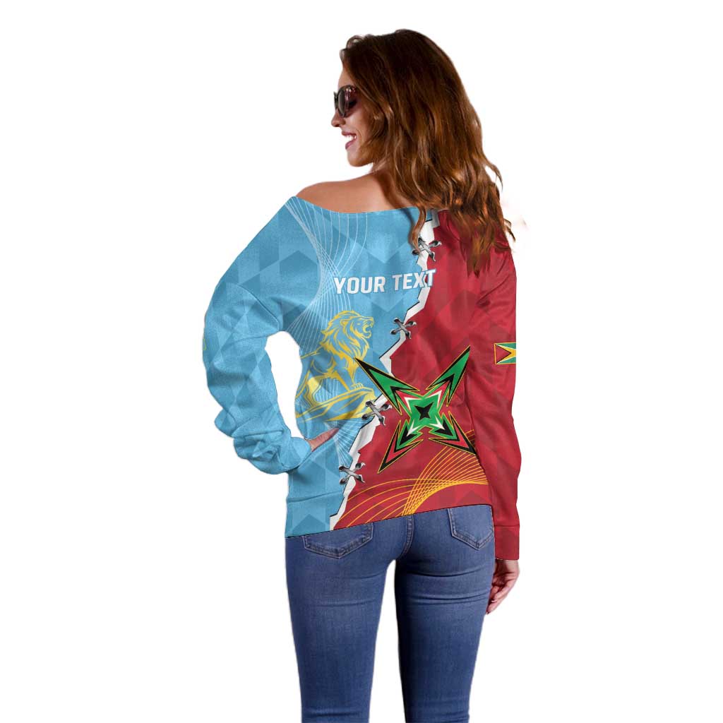 Saint Lucia and Guyana Cricket Personalized Off Shoulder Sweater Kings Amazon Warriors Together - Wonder Print Shop