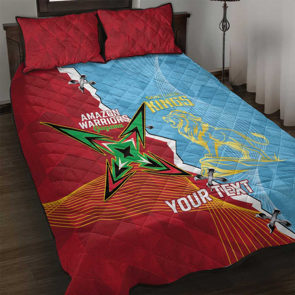 Saint Lucia and Guyana Cricket Personalized Quilt Bed Set Kings Amazon Warriors Together - Wonder Print Shop