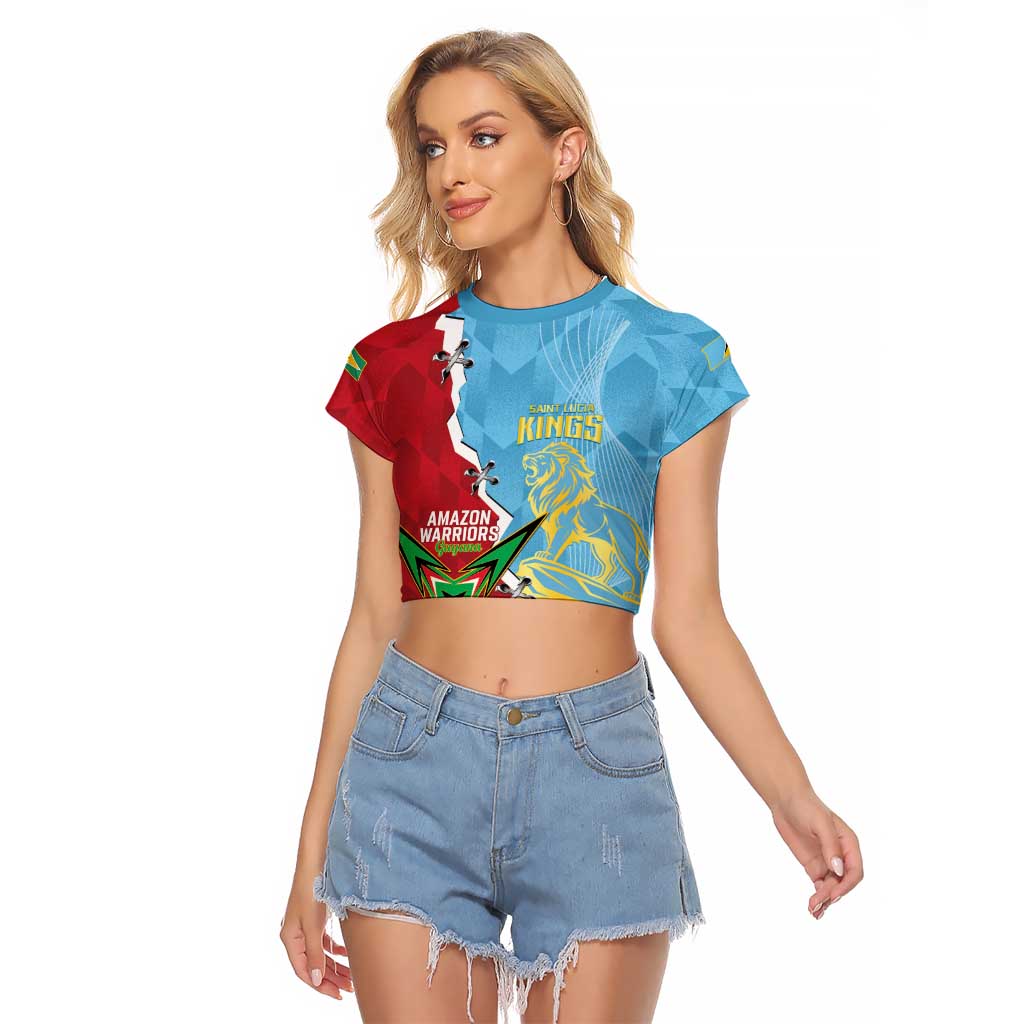 Saint Lucia and Guyana Cricket Personalized Raglan Cropped T Shirt Kings Amazon Warriors Together - Wonder Print Shop