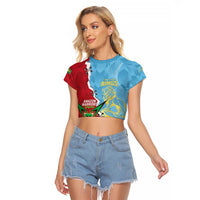 Saint Lucia and Guyana Cricket Personalized Raglan Cropped T Shirt Kings Amazon Warriors Together - Wonder Print Shop