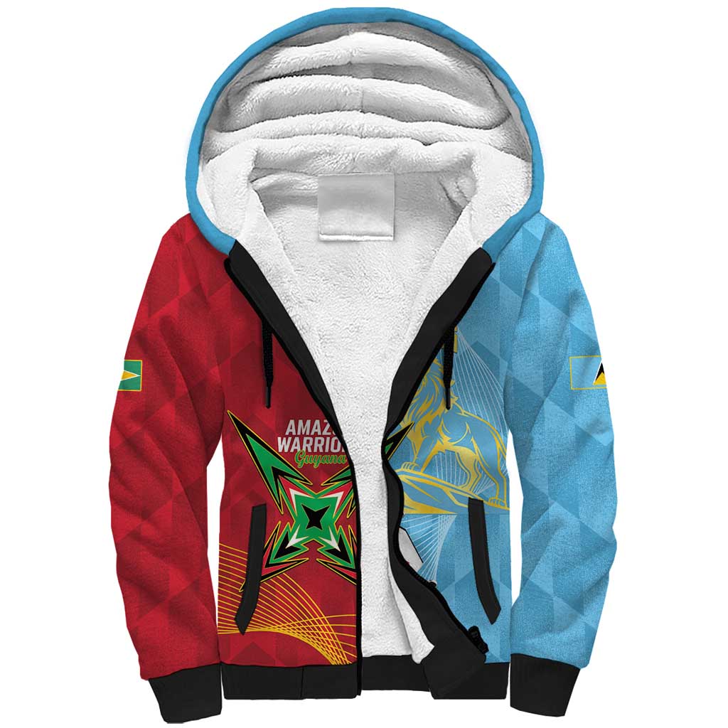 Saint Lucia and Guyana Cricket Personalized Sherpa Hoodie Kings Amazon Warriors Together - Wonder Print Shop