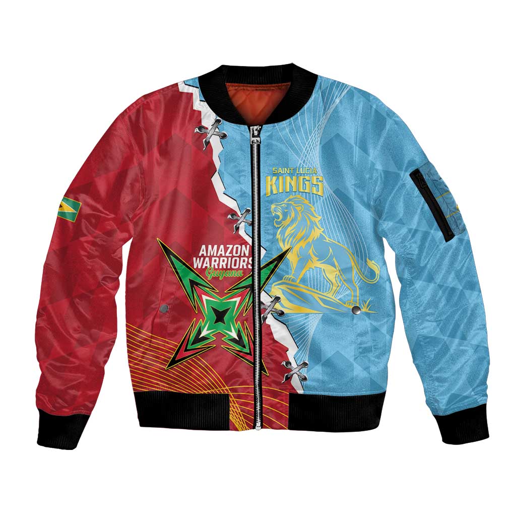 Saint Lucia and Guyana Cricket Personalized Sleeve Zip Bomber Jacket Kings Amazon Warriors Together - Wonder Print Shop