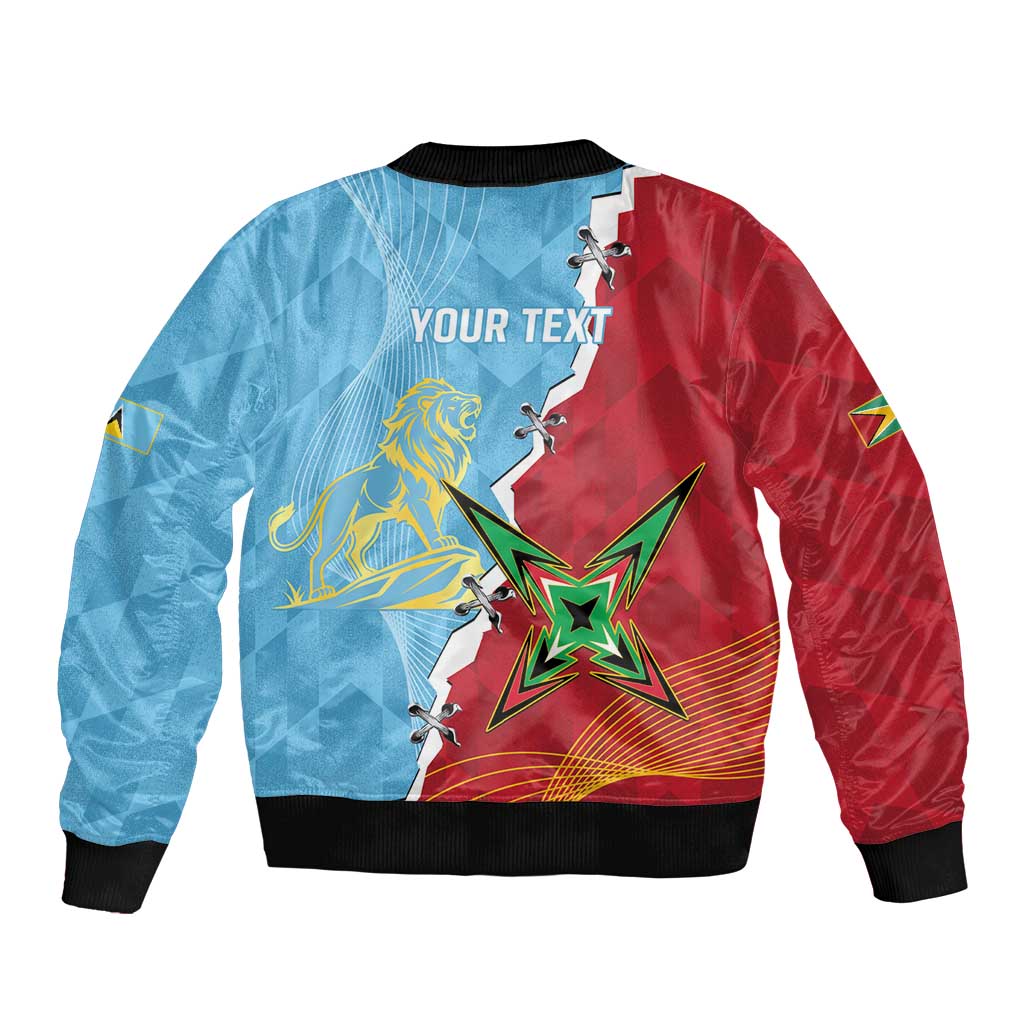 Saint Lucia and Guyana Cricket Personalized Sleeve Zip Bomber Jacket Kings Amazon Warriors Together - Wonder Print Shop