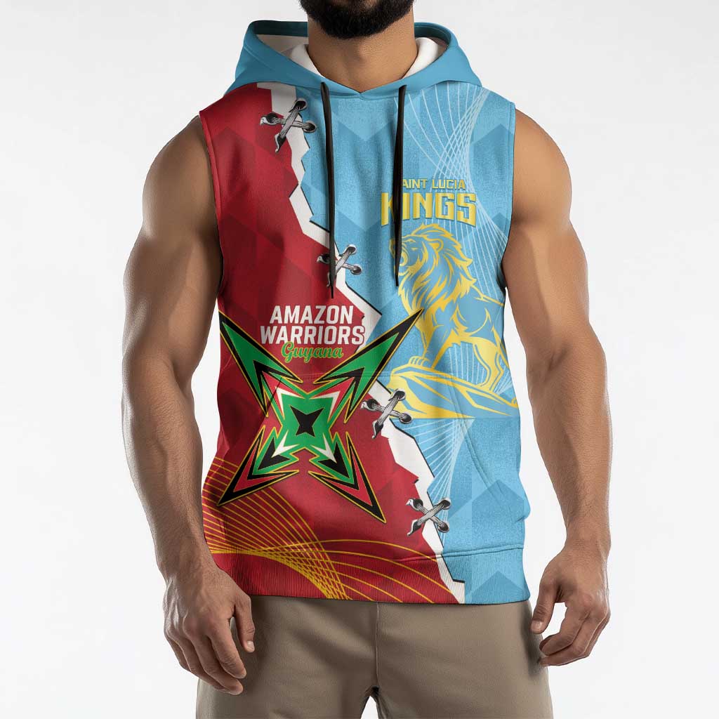 Saint Lucia and Guyana Cricket Personalized Sleeveless Hoodie Kings Amazon Warriors Together - Wonder Print Shop