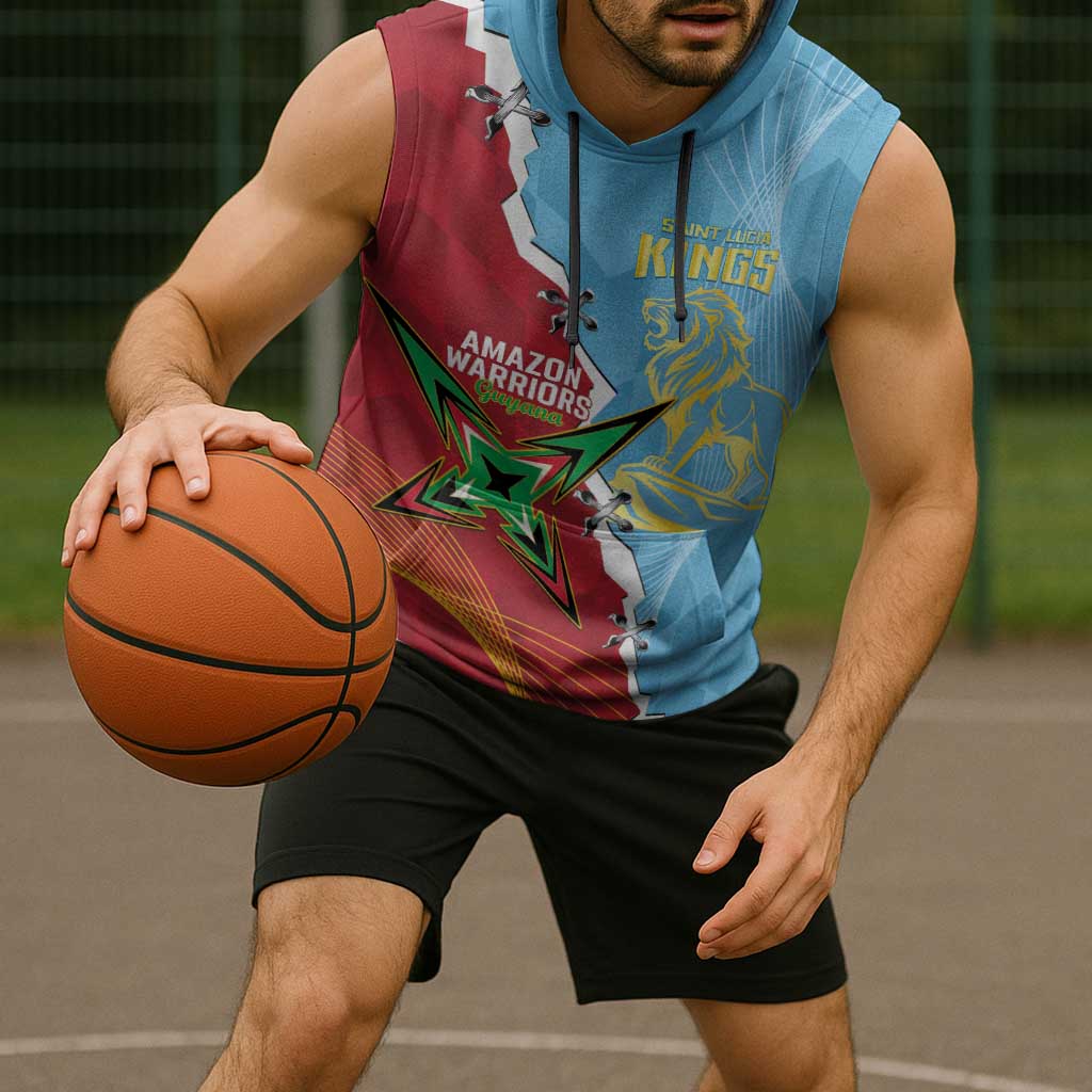 Saint Lucia and Guyana Cricket Personalized Sleeveless Hoodie Kings Amazon Warriors Together - Wonder Print Shop