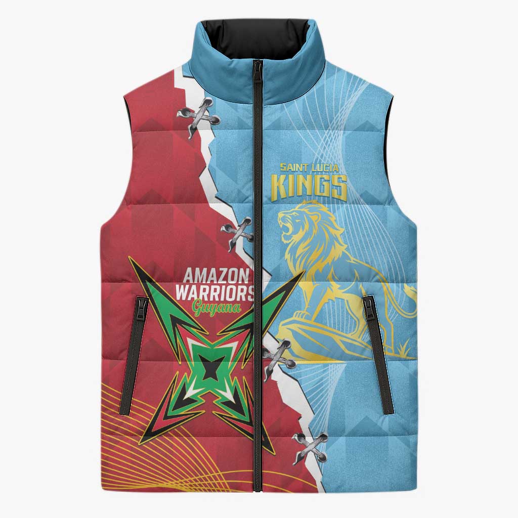 Saint Lucia and Guyana Cricket Personalized Sleeveless Puffer Jacket Kings Amazon Warriors Together - Wonder Print Shop