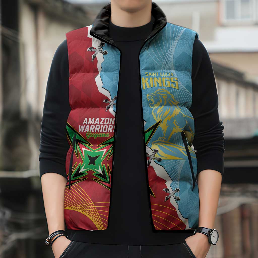 Saint Lucia and Guyana Cricket Personalized Sleeveless Puffer Jacket Kings Amazon Warriors Together - Wonder Print Shop