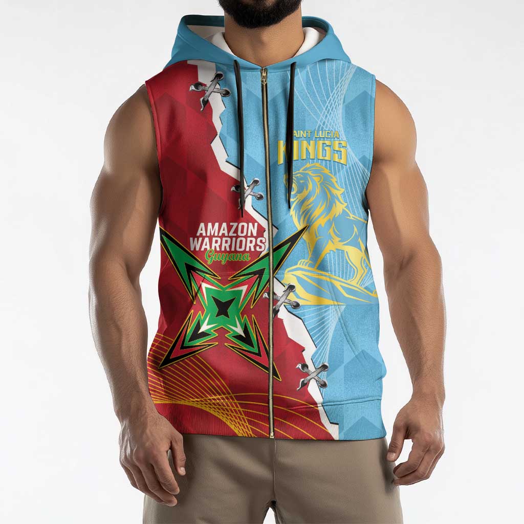 Saint Lucia and Guyana Cricket Personalized Sleeveless Zip Hoodie Kings Amazon Warriors Together - Wonder Print Shop