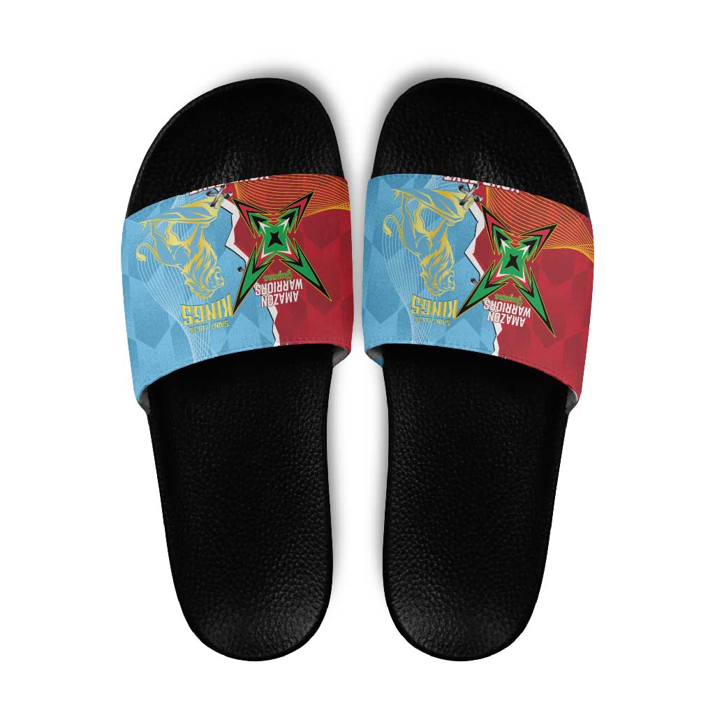 Saint Lucia and Guyana Cricket Personalized Slide Sandals Kings Amazon Warriors Together - Wonder Print Shop