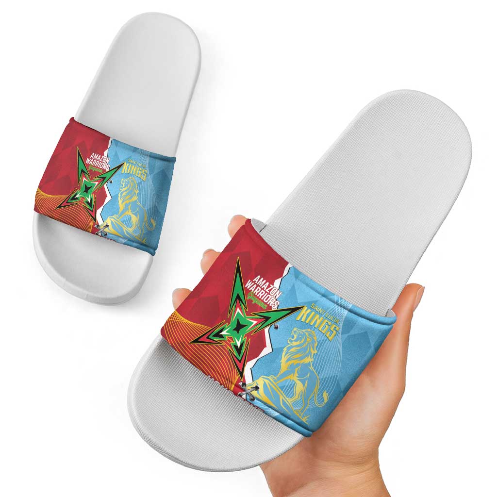 Saint Lucia and Guyana Cricket Personalized Slide Sandals Kings Amazon Warriors Together - Wonder Print Shop