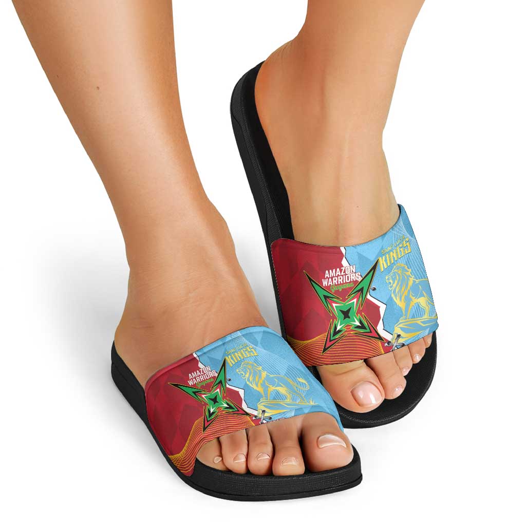 Saint Lucia and Guyana Cricket Personalized Slide Sandals Kings Amazon Warriors Together - Wonder Print Shop