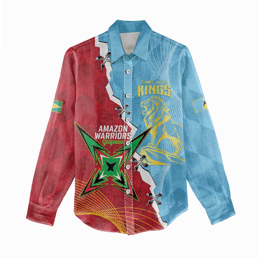 Saint Lucia and Guyana Cricket Personalized Women Casual Shirt Kings Amazon Warriors Together - Wonder Print Shop