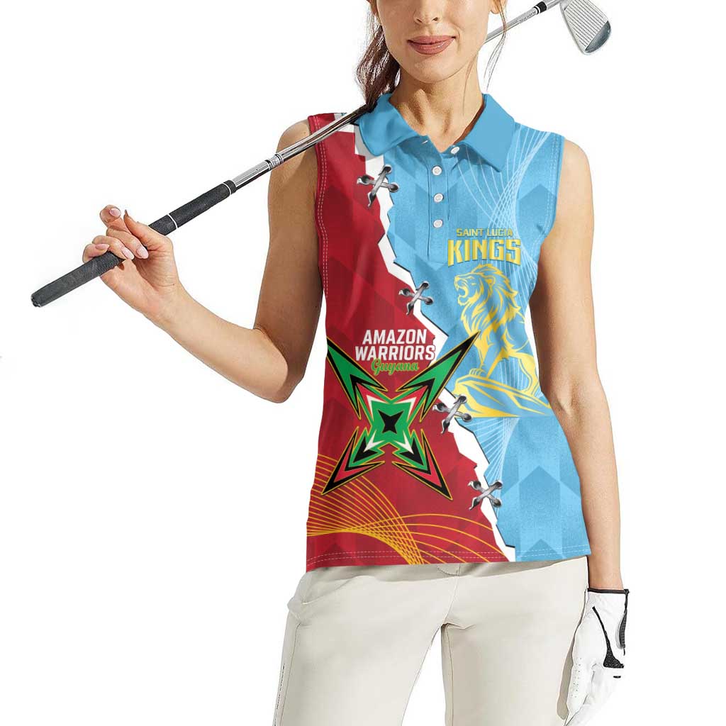 Saint Lucia and Guyana Cricket Personalized Women Sleeveless Polo Shirt Kings Amazon Warriors Together - Wonder Print Shop