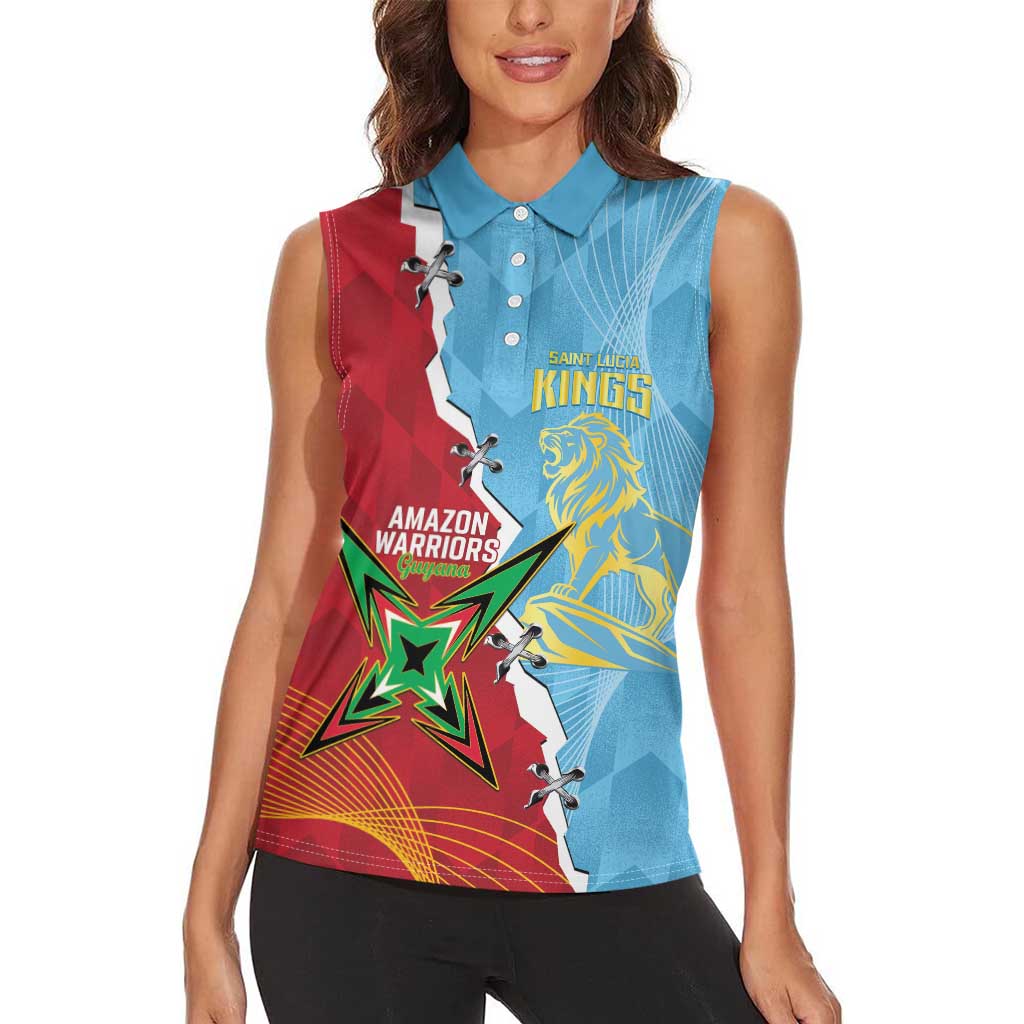 Saint Lucia and Guyana Cricket Personalized Women Sleeveless Polo Shirt Kings Amazon Warriors Together - Wonder Print Shop