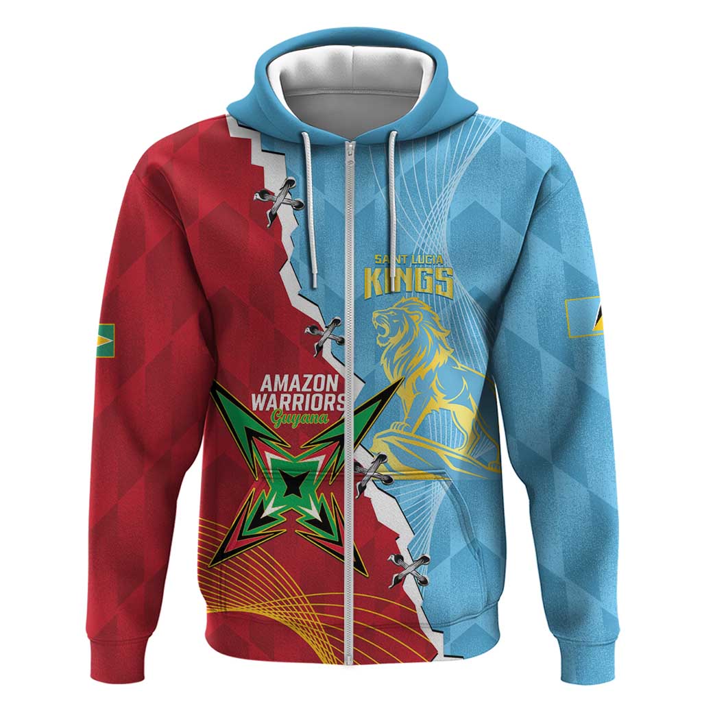 Saint Lucia and Guyana Cricket Personalized Zip Hoodie Kings Amazon Warriors Together - Wonder Print Shop