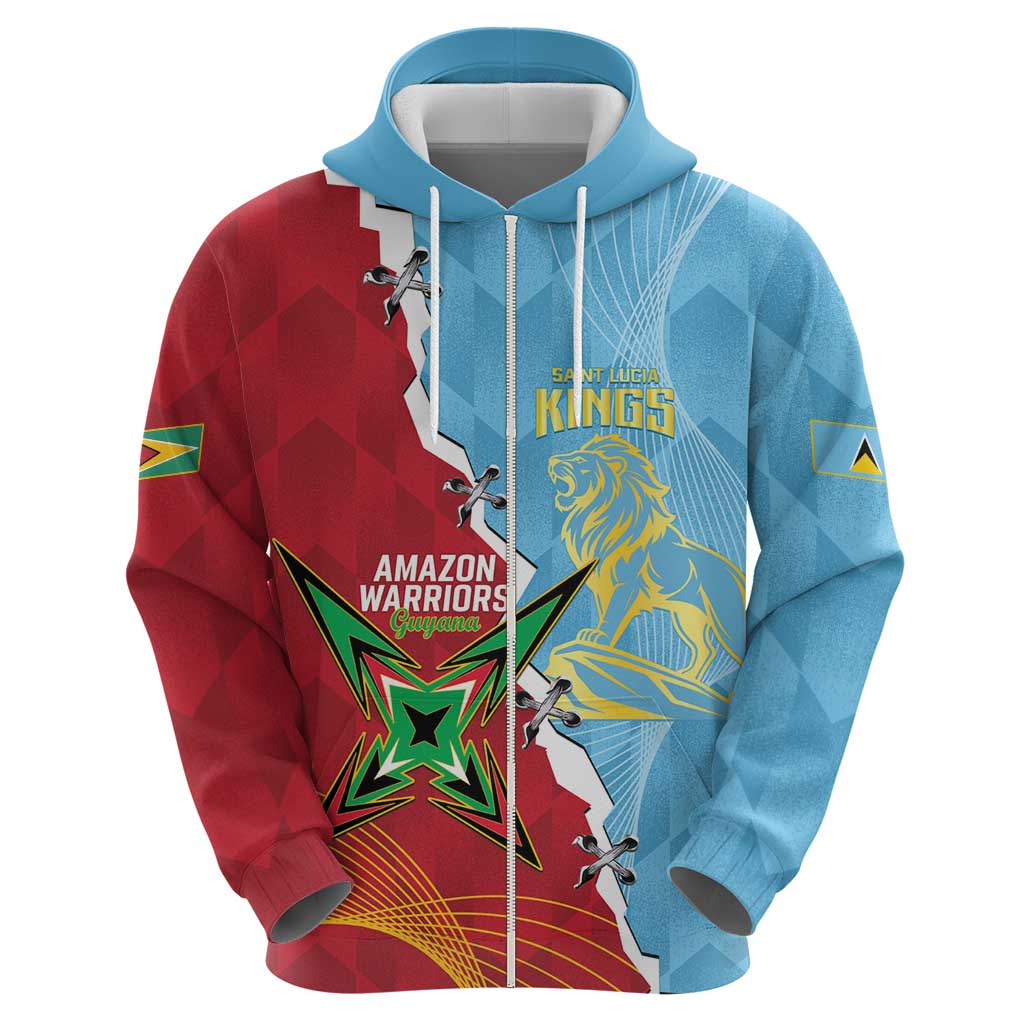Saint Lucia and Guyana Cricket Personalized Zip Hoodie Kings Amazon Warriors Together - Wonder Print Shop