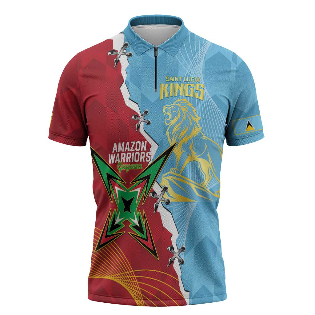 Saint Lucia and Guyana Cricket Personalized Zipper Polo Shirt Kings Amazon Warriors Together - Wonder Print Shop