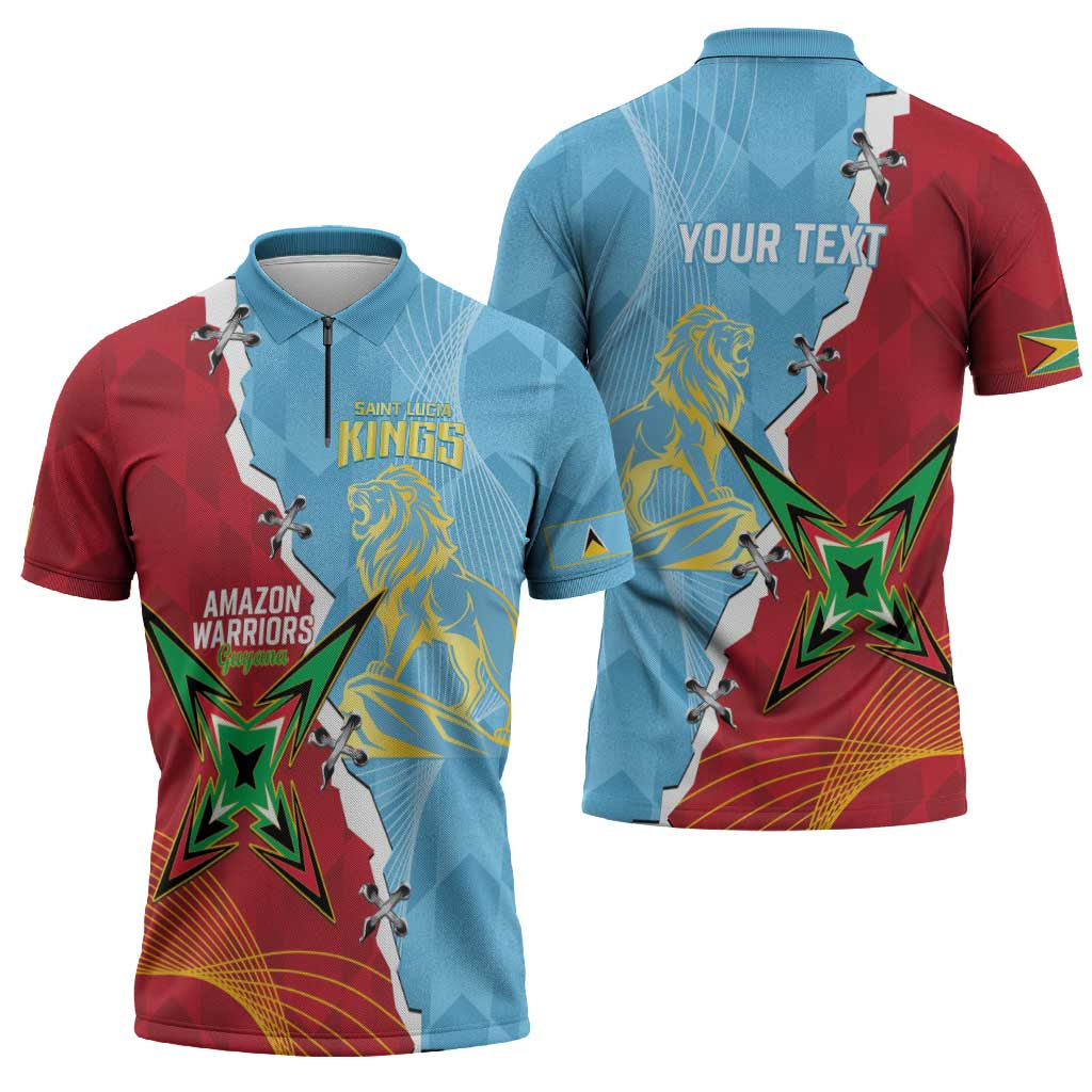 Saint Lucia and Guyana Cricket Personalized Zipper Polo Shirt Kings Amazon Warriors Together - Wonder Print Shop