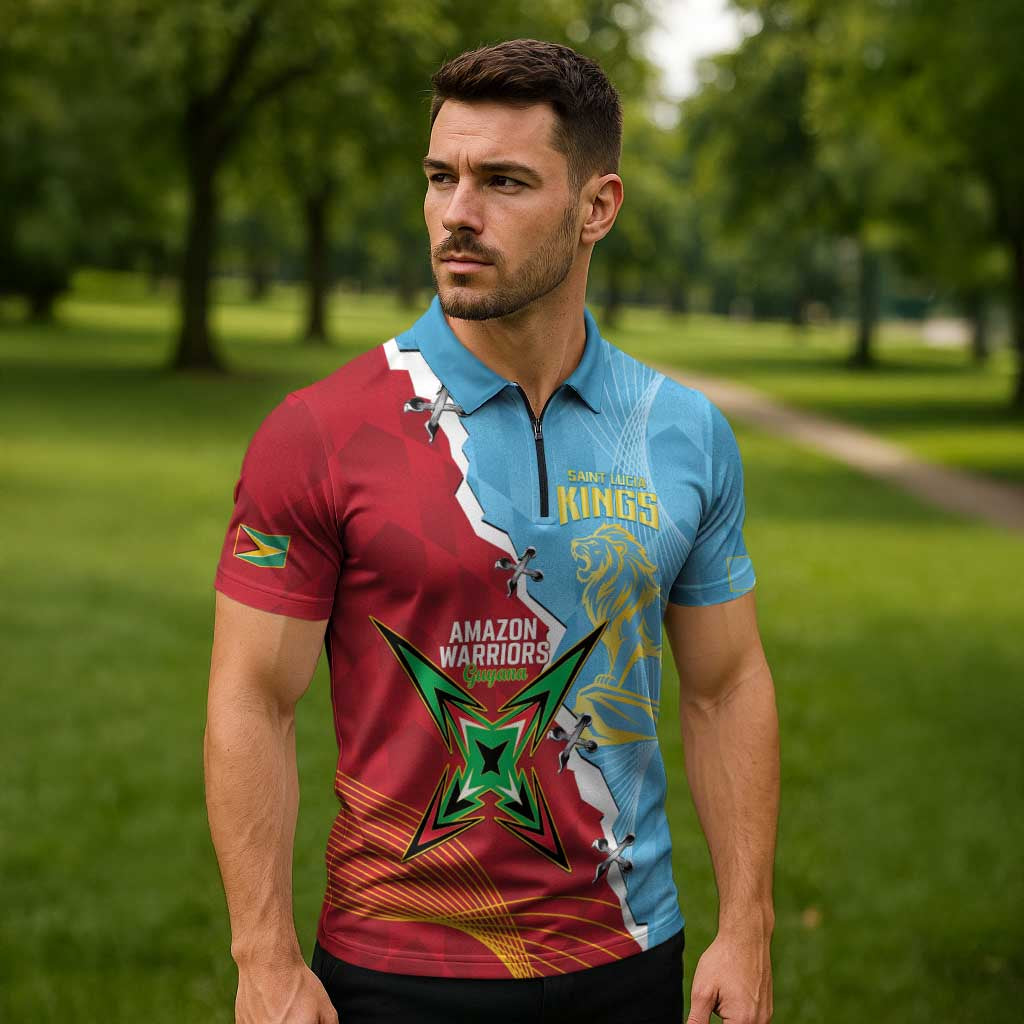 Saint Lucia and Guyana Cricket Personalized Zipper Polo Shirt Kings Amazon Warriors Together - Wonder Print Shop