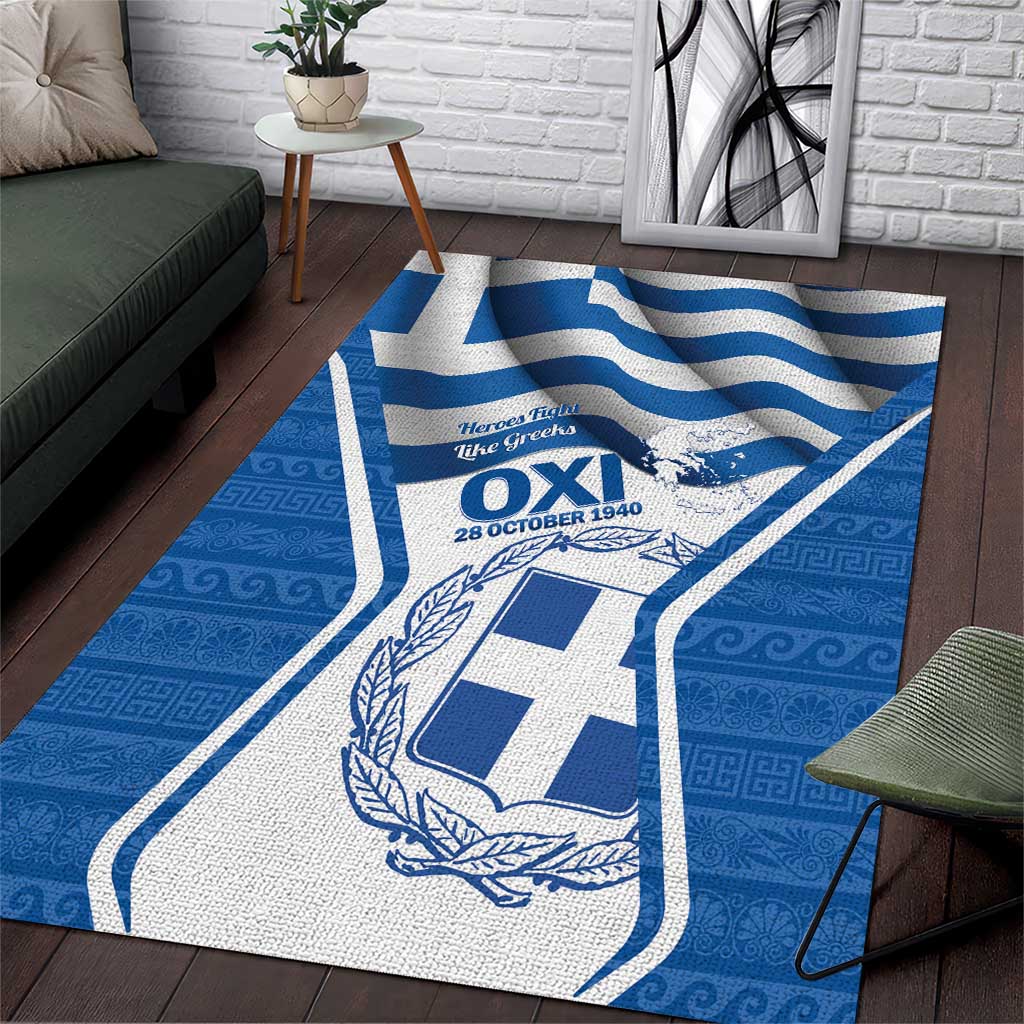 Greece Ohi Day Area Rug Hellas Coat Of Arms Greek Pattern - Wonder Print Shop