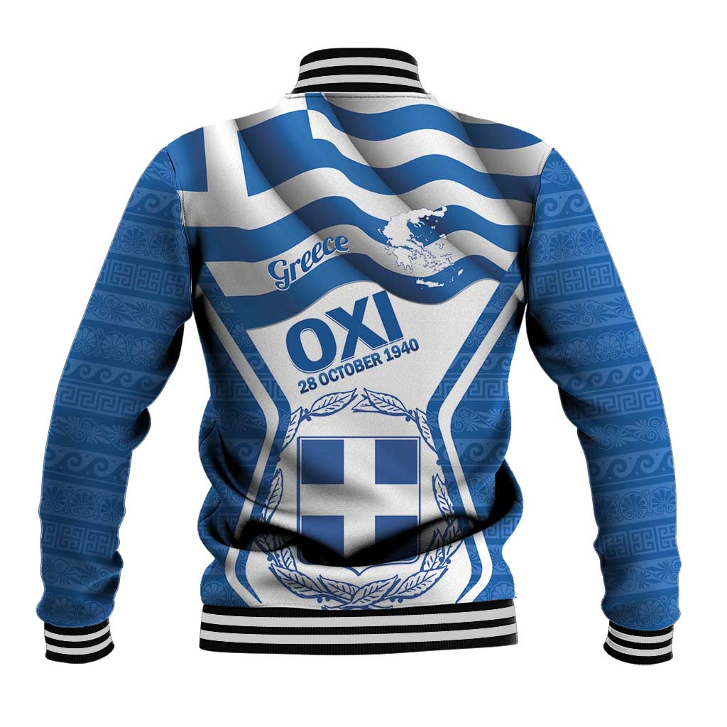 Greece Ohi Day Baseball Jacket Hellas Coat Of Arms Greek Pattern - Wonder Print Shop