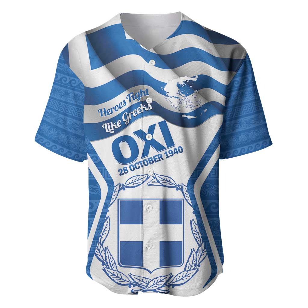 Greece Ohi Day Baseball Jersey Hellas Coat Of Arms Greek Pattern - Wonder Print Shop