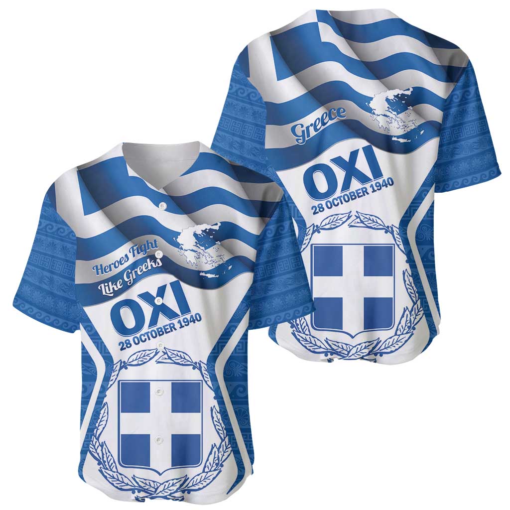 Greece Ohi Day Baseball Jersey Hellas Coat Of Arms Greek Pattern - Wonder Print Shop