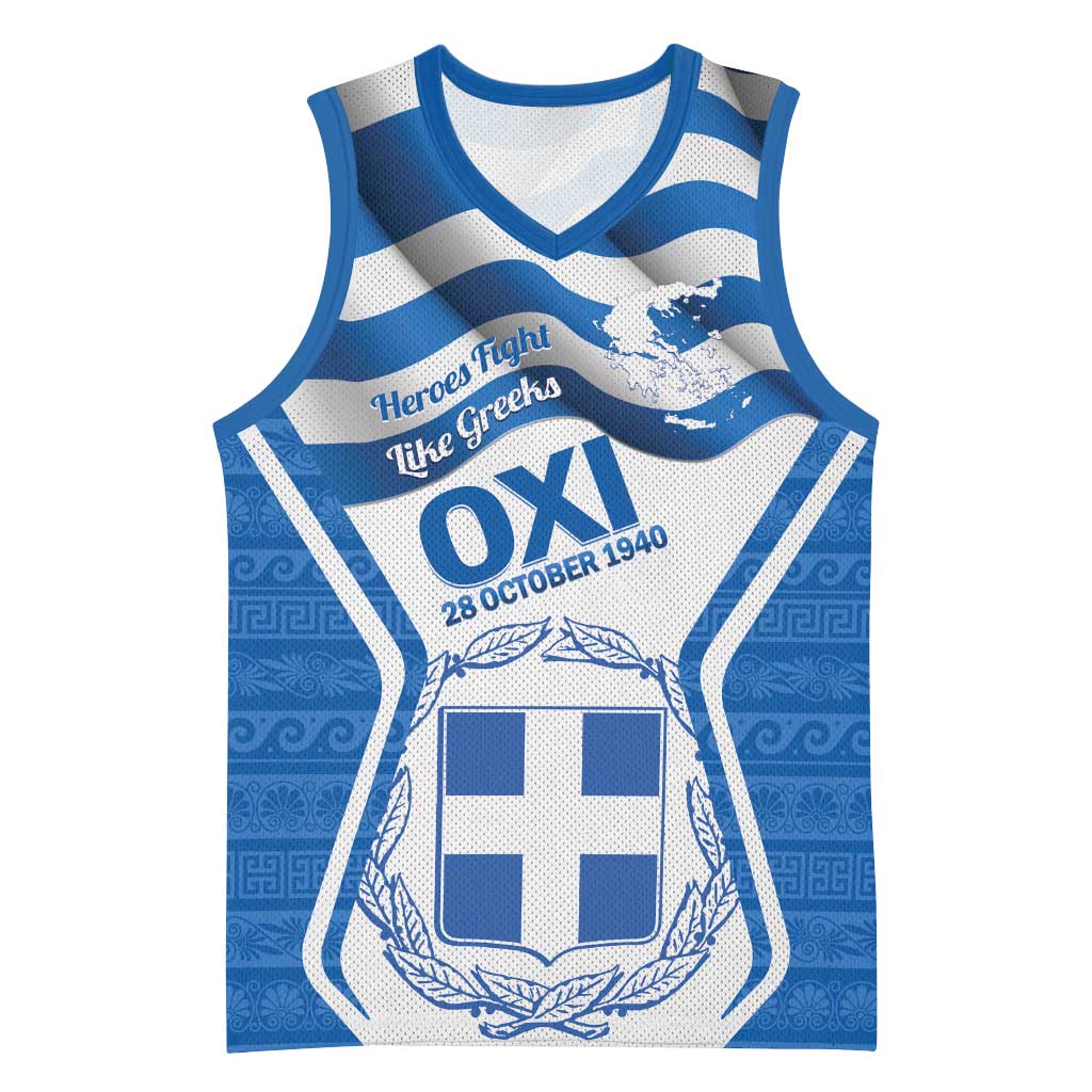 Greece Ohi Day Basketball Jersey Hellas Coat Of Arms Greek Pattern - Wonder Print Shop