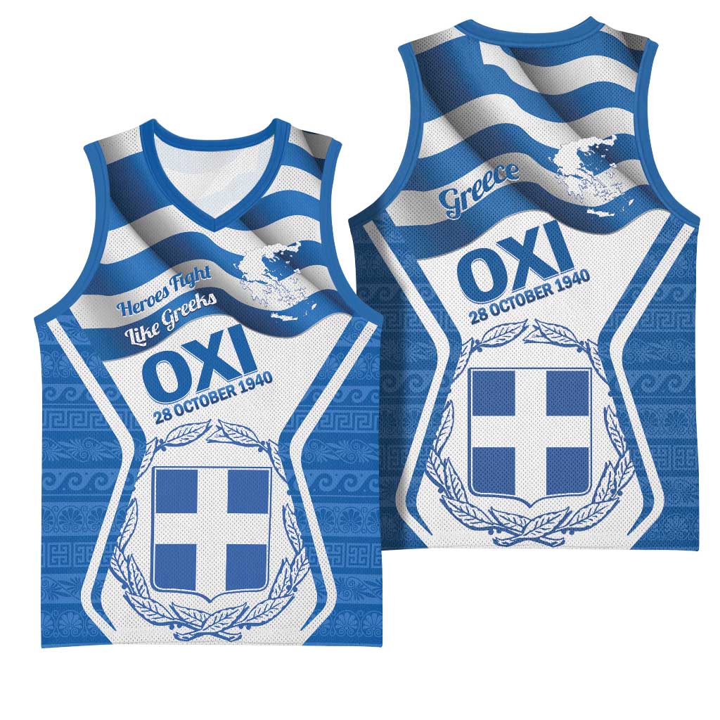 Greece Ohi Day Basketball Jersey Hellas Coat Of Arms Greek Pattern - Wonder Print Shop