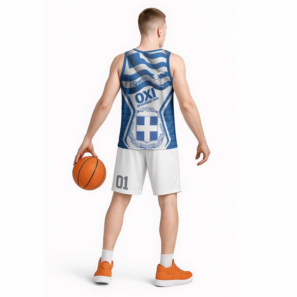 Greece Ohi Day Basketball Jersey Hellas Coat Of Arms Greek Pattern - Wonder Print Shop