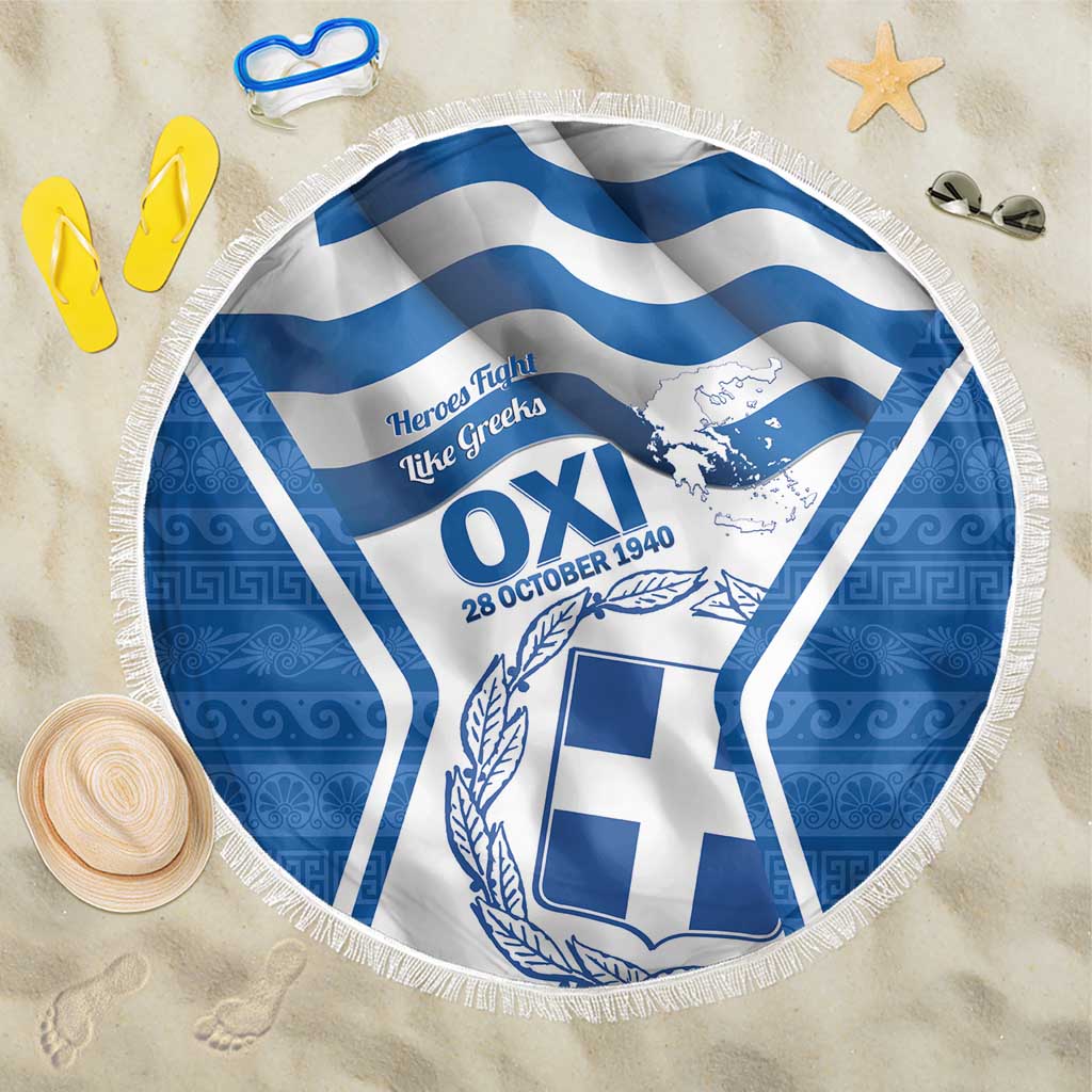 Greece Ohi Day Beach Blanket Hellas Coat Of Arms Greek Pattern - Wonder Print Shop