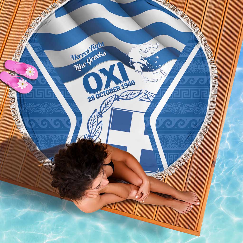 Greece Ohi Day Beach Blanket Hellas Coat Of Arms Greek Pattern - Wonder Print Shop