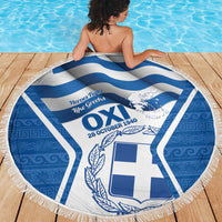 Greece Ohi Day Beach Blanket Hellas Coat Of Arms Greek Pattern - Wonder Print Shop