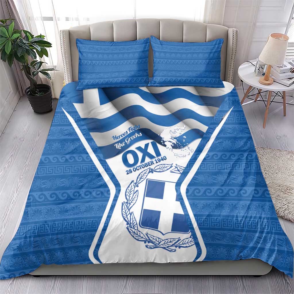 Greece Ohi Day Bedding Set Hellas Coat Of Arms Greek Pattern - Wonder Print Shop