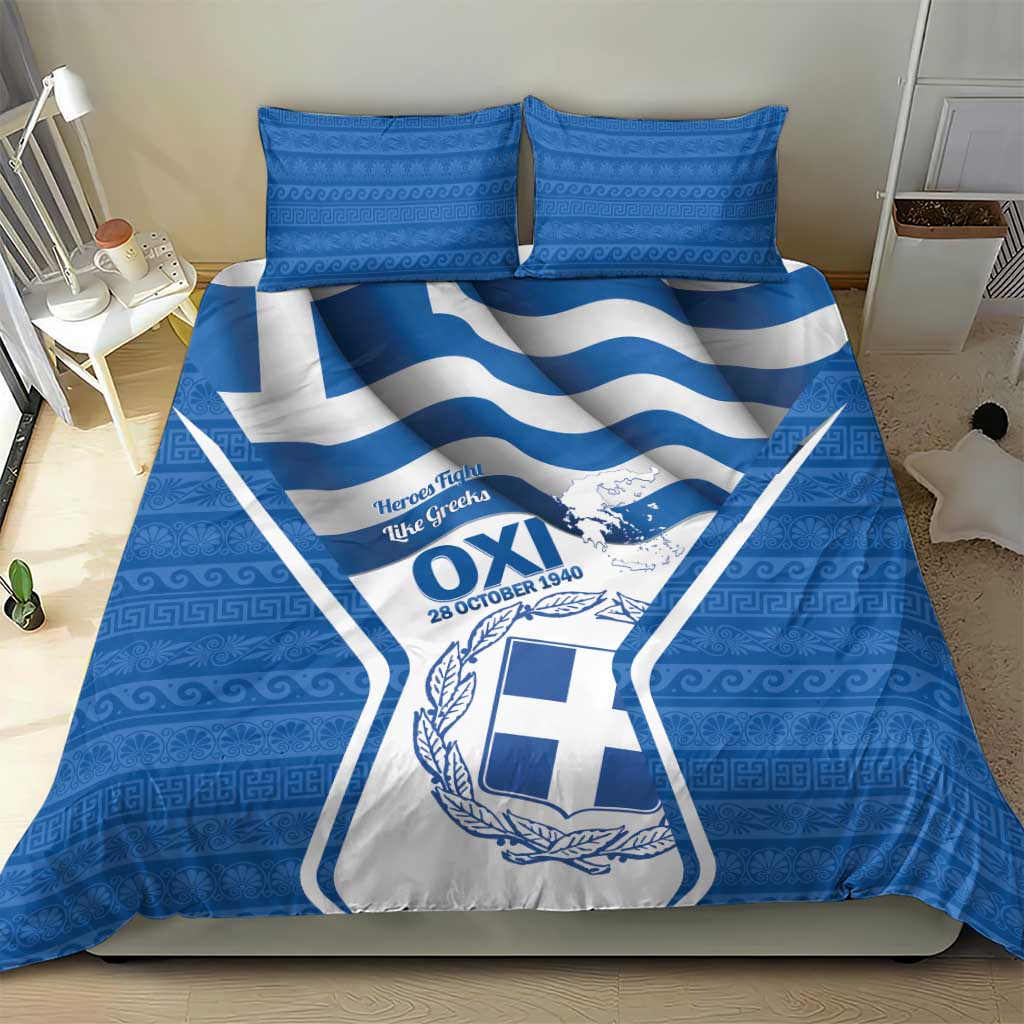 Greece Ohi Day Bedding Set Hellas Coat Of Arms Greek Pattern - Wonder Print Shop